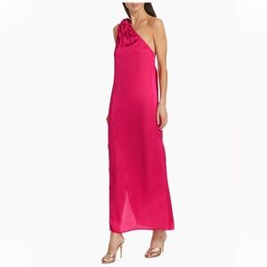 Poupette St. Barth Isabelle One-Shoulder Satin Kaftan Dress S/M